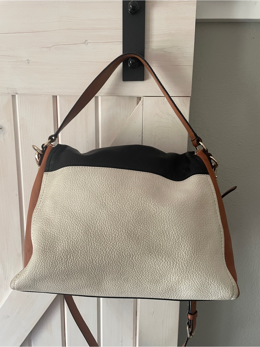 Kate Spade Colorblock Purse Crossbody Black White Brown Flap - Picture 9 of 16